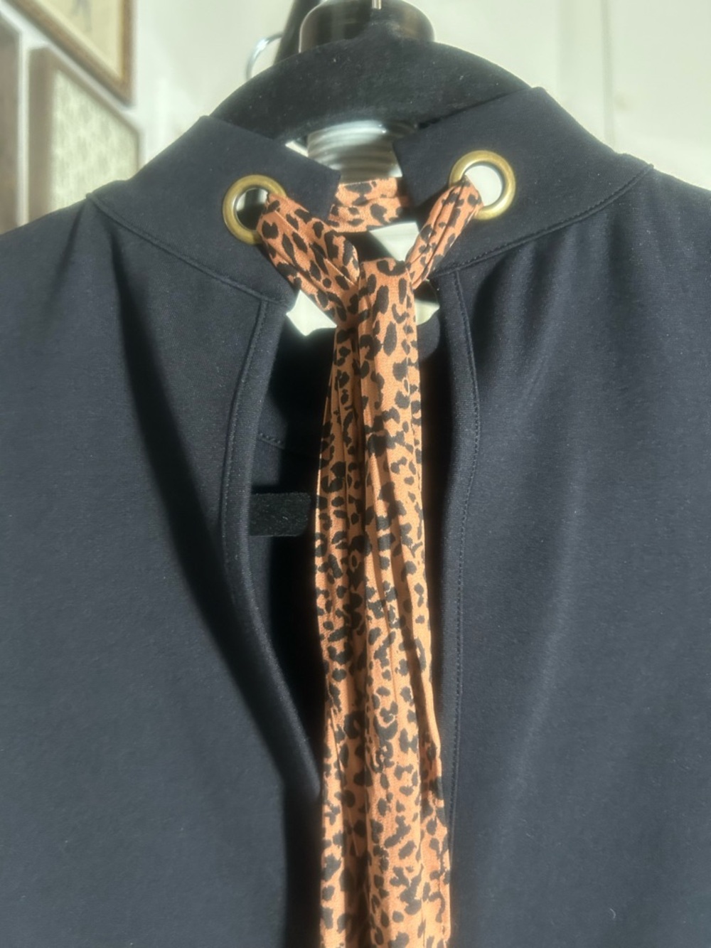 Free People Black Dress with Leopard-Print Tie Back